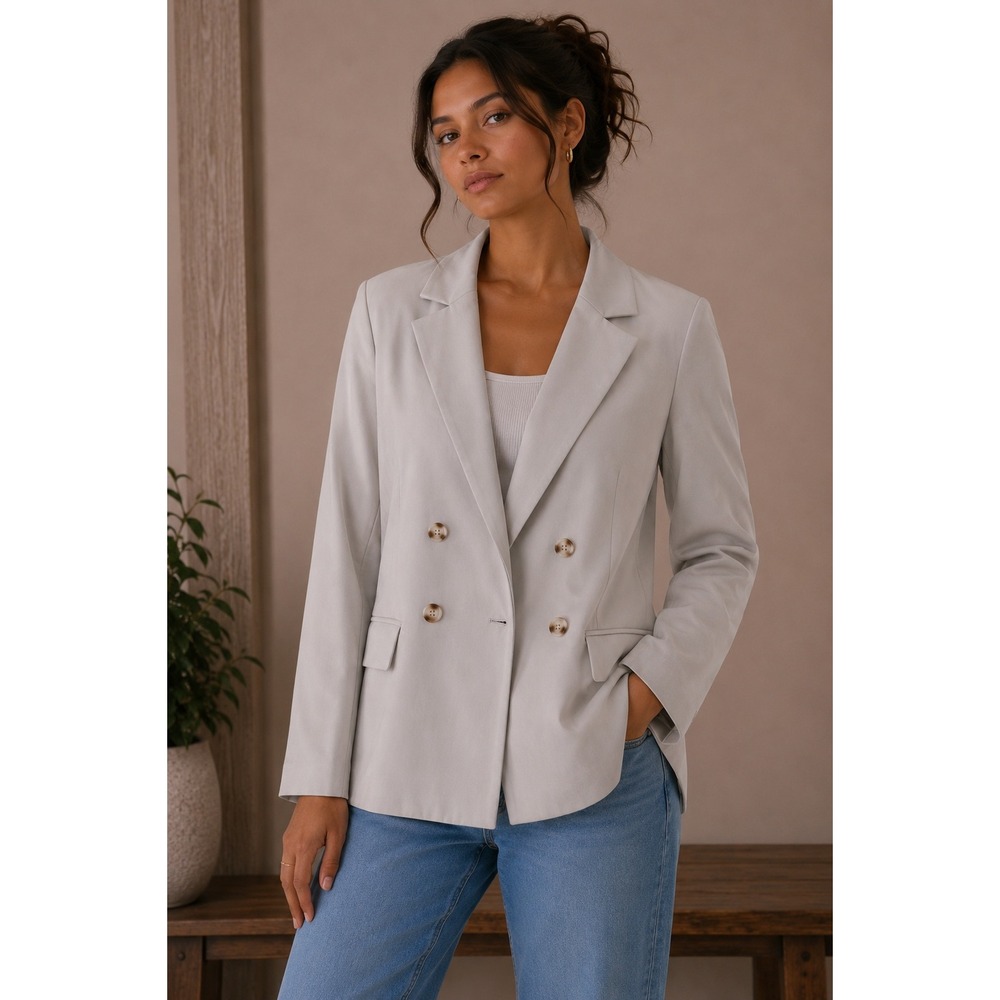 ShoeDazzle Light Grey Double Breasted Blazer Jacket Size Large NWT